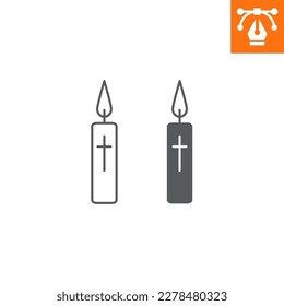 Church candle line and solid icon, outline style icon for web site or mobile app, holiday and easter, easter candle vector icon, simple vector illustration, vector graphics with editable strokes.