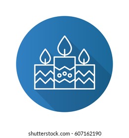 Church candles flat linear long shadow icon. Vector line symbol