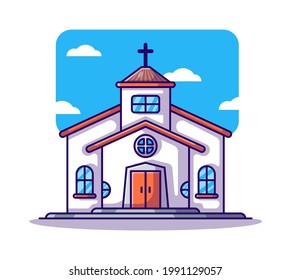 Church Cartoon Vector Illustration. Buildings Icon Concept Isolated Premium Vector