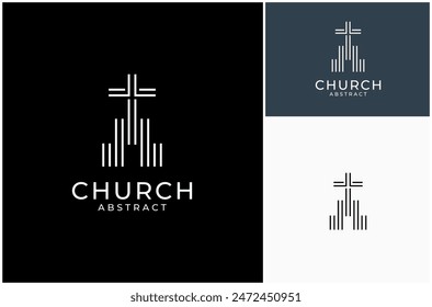 Church Chapel Catholic Christian Worship Prayer Abstract Line Art Vector Logo Design Illustration