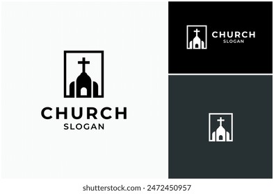 Kirchenkapelle Katholische christliche Anbetung Pastor Priester Vektorgrafik Logo Design Illustration