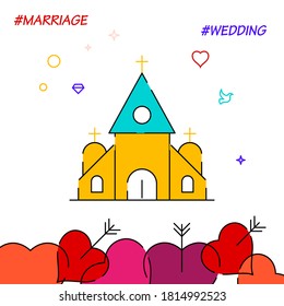 Church, chapel filled line vector icon, simple illustration, wedding related bottom border.