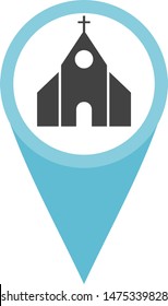Church or chapel. Map element. Pinpoint special locations. Show directions. Icon with pointed end. Tourism industry places. Navigation app.