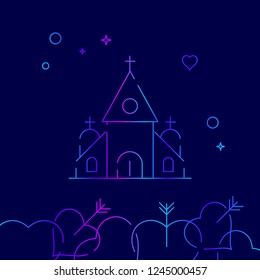 Church, Chapel Vector Line Icon. Wedding Gradient Symbol, Pictogram, Sign. Dark Blue Background. Light Abstract Geometric Background. Related Bottom Border