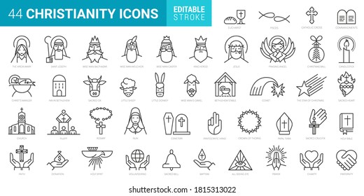 Church and Christian Community Outline Icons. Big Vector Set