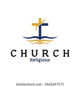 church christian cross logo vector icon illustration template design