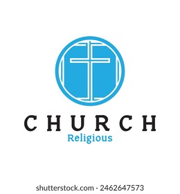 church christian cross logo vector icon illustration template design
