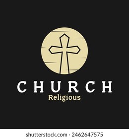church christian cross logo vector icon illustration template design