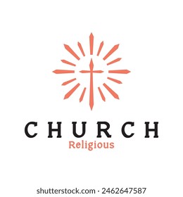 church christian cross logo vector icon illustration template design