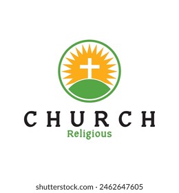 church christian cross logo vector icon illustration template design
