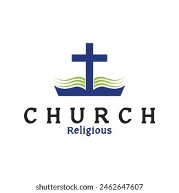 church christian cross logo vector icon illustration template design