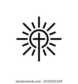 Church christian cross and sunburst logo design icon vector