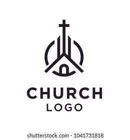 Church Christian Line Art Style Logo Stock Vector (Royalty Free ...