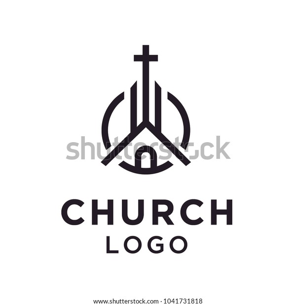 Church Christian Line Art Style Logo Stock Vector (Royalty Free ...