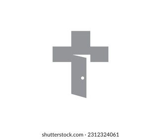 Church christian logo, door and cross, vector icon design