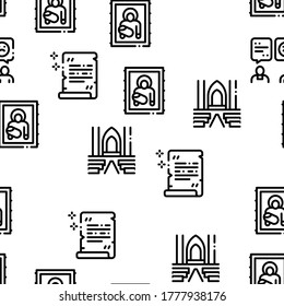 Church Christianity Seamless Pattern Vector Thin Line. Illustrations