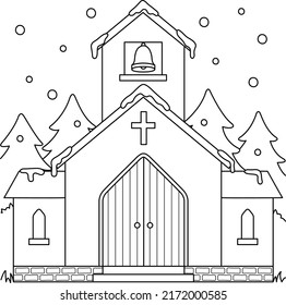 Church Christmas Coloring Page for Kids