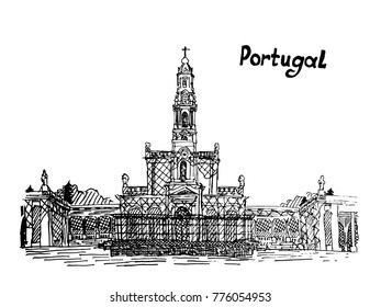 church of the city of Fatima in Portugal sketch of a quick drawing on a white background