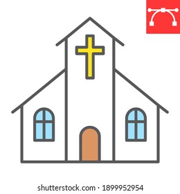 Church color line icon, building and god, church vector icon, vector graphics, editable stroke filled outline sign, eps 10