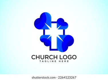 Church colorful logo. Christian sign symbols. The cross of Jesus