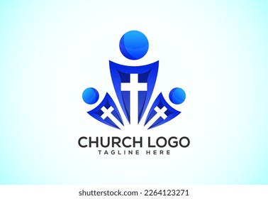 Church colorful logo. Christian sign symbols. The cross of Jesus