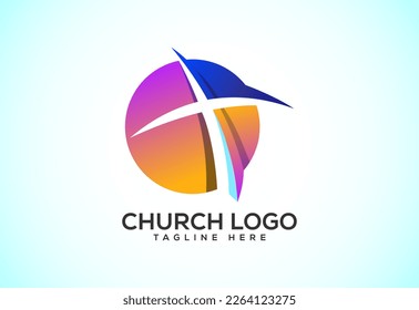 Church colorful logo. Christian sign symbols. The cross of Jesus