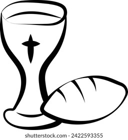 Church Communion, Wine Cup and Bread Hand Drawn Icon Illustration