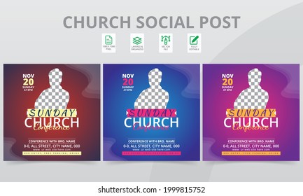 Church Conference Social Media Post Templates. Modern Christian ​holy Week Event Geometric Social Media Layouts Campaign Graphics, Web Banner Pack, And Online Flyer.