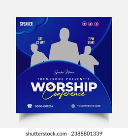 Church conference social media post, web banner, worship flyer, church banner, church flyer, square banner template