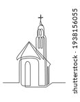 Church in continuous line art drawing style. Abstract church building with bell-tower. Minimalist black linear sketch isolated on white background. Vector illustration