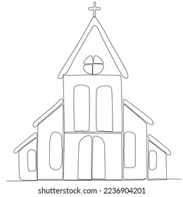 
Church in continuous line art drawing style. Abstract church building with bell tower. Minimalistic black linear sketch isolated on white background. Vector illustration