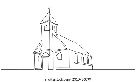 Iglesia en estilo de dibujo de línea continua. Ilustración del vector