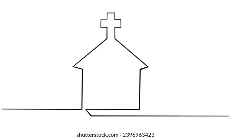Church in continuous line art drawing style. Vector illustration