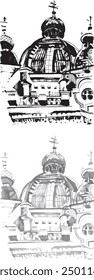 Church in continuous line art drawing style. Abstract church building with bell-tower. Minimalist black linear sketch isolated on white background. Religious theme flat illustration realistic detailed