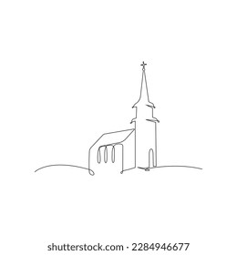 Church continuous line vector drawing