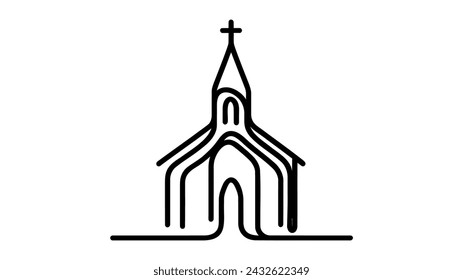 Kirche Durchgehend Eine Linie Einfaches einfaches abstraktes Zeichensymbol auf weißem Hintergrund. Linear stilisiert.
