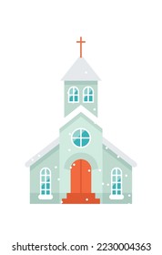 Church covered by snow flat icon Christmas winter houses