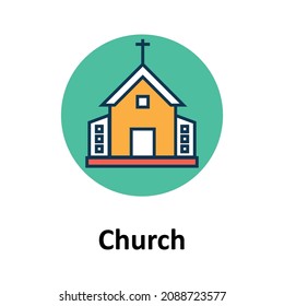 Church With Crane Outline with fill colors vector icon editable
