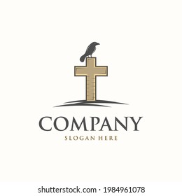 Diseño del logotipo del vector de aves cruzadas de la iglesia