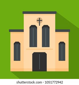 Church with cross icon. Flat illustration of church with cross vector icon for web