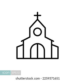 Church with cross isolated icon. Vector illustration, romance elements. Sticker, patch, badge, card for marriage, valentine