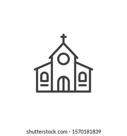 Church with cross line icon. linear style sign for mobile concept and web design. Church building outline vector icon. Religion symbol, logo illustration. Vector graphics