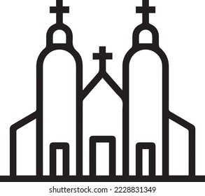 Church with cross line icon. linear style sign for mobile concept and web design. Church building outline vector icon. Religion symbol, logo illustration.