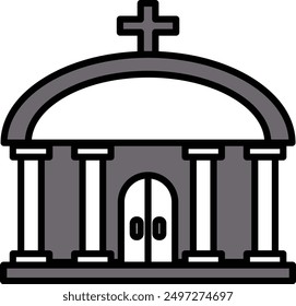 A Church and cross in line icon style