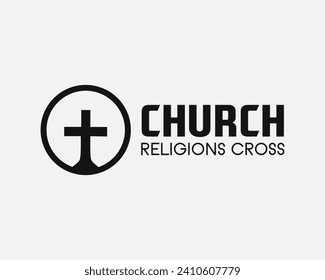 Church cross logo. Simple religion vector design. Isolated with soft background.