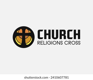 Church cross logo. Simple religion vector design. Isolated with soft background.