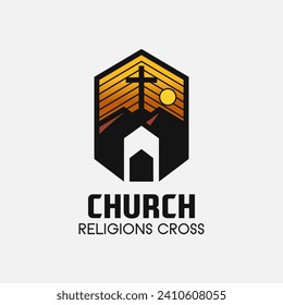 Church cross logo. Simple religion vector design. Isolated with soft background.