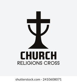 Church cross logo. Simple religion vector design. Isolated with soft background.