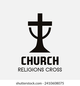 Church cross logo. Simple religion vector design. Isolated with soft background.