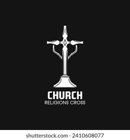 Church cross logo. Simple religion vector design. Isolated with soft background.
